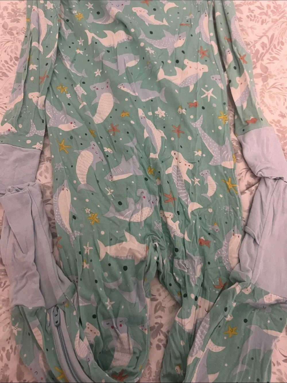 Little Sleepies Mint Green Whale Print Footie Pajamas